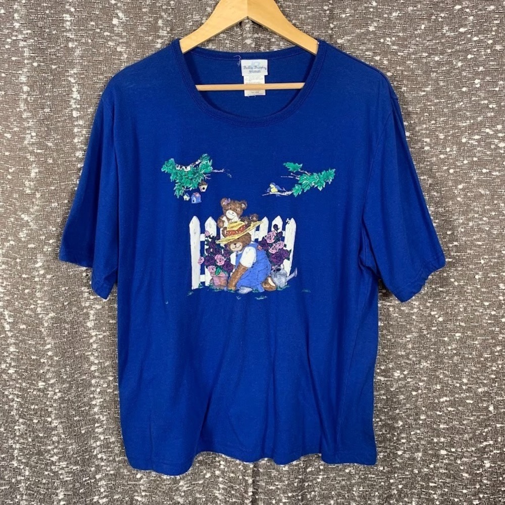 Vintage Bobbie‎ Brooks T-Shirt Teddy Bears Garden Graphic Print Women's 14/16W